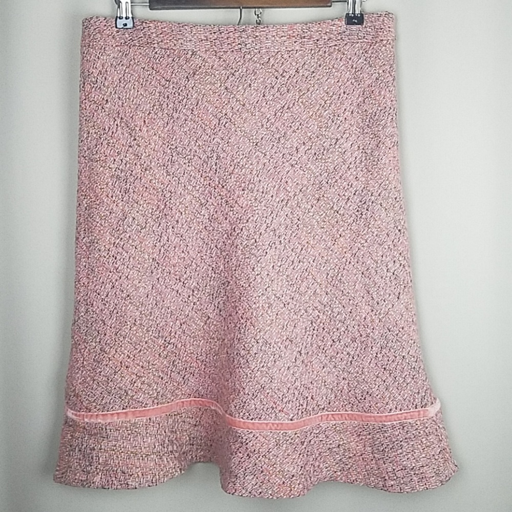 Gap Wool Blend Pink Tweed Skirt Velvet Trim Lined - Picture 1 of 6